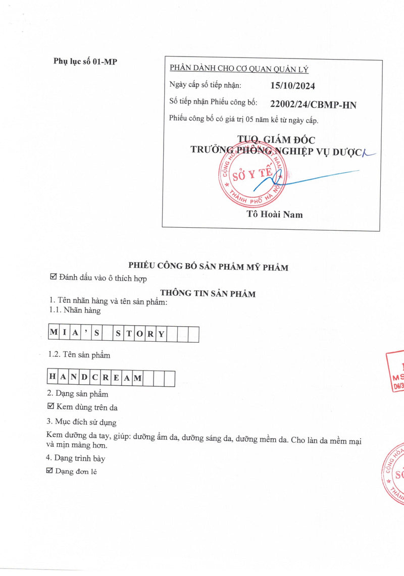 Giấy công bố sản phẩm 1