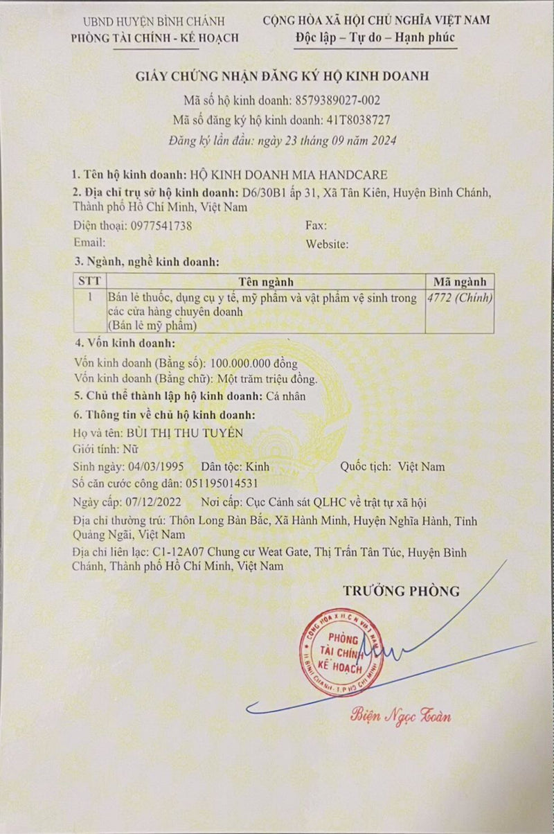 Giấy công bố sản phẩm 1